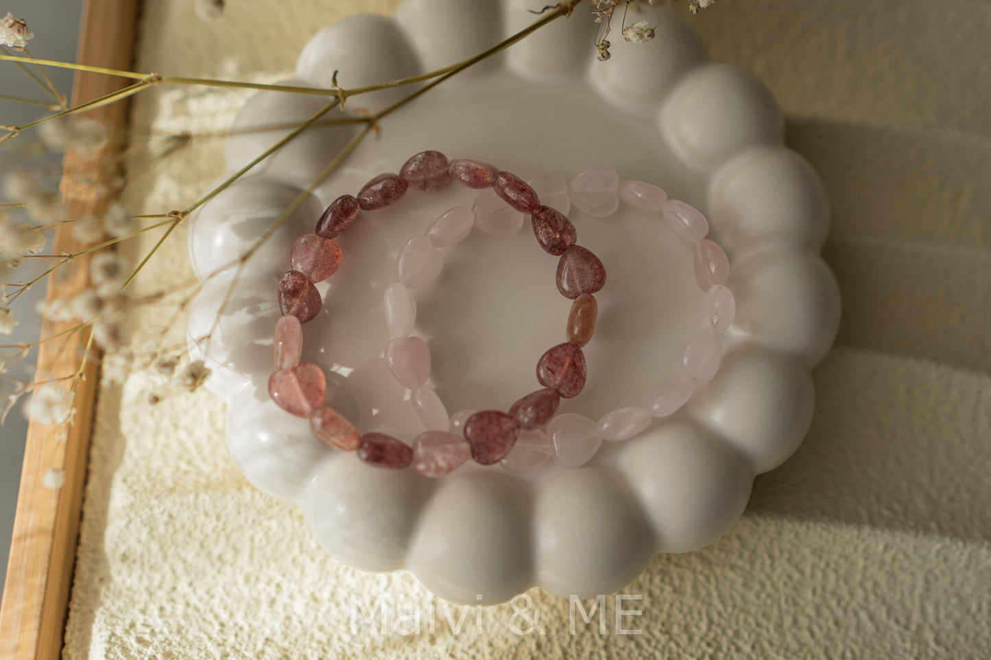 Rosenquarz Armband (undef. Herz) 3 Varianten